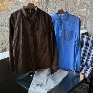 Helmut Lang Brown shirt/jacket (m) Hudson jeans (30) blue dress short large slim
